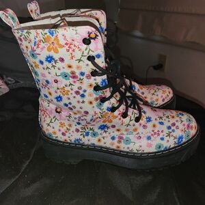 Floral Combat Boots with Black Soles